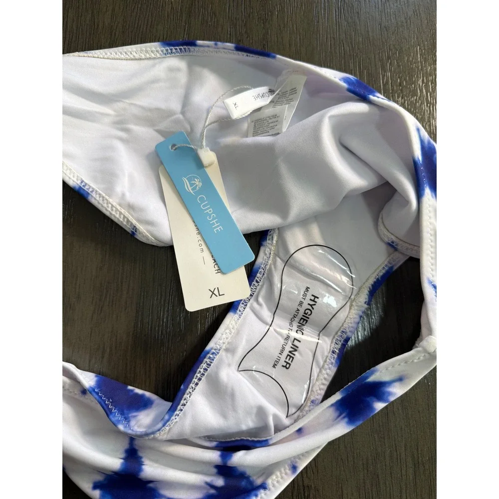 Cupshe Blue Tie-Dye Bikini Set‎ Adjustable Triangle Top & Cheeky Bottom  XL NEW